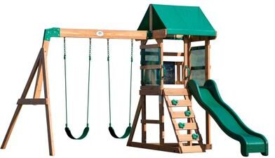 "Backyard Discovery Buckley Hill Cedar Wood Swing Set, Slide, Play Deck - 10'3"" x 8'11"""
