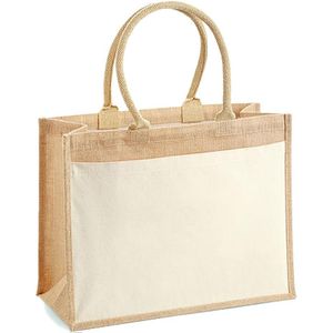 Westford-Mill Einkaufstasche W427 Shopper, natur, aus Jute, faltbar, mit Henkeln, 42 x 33 cm