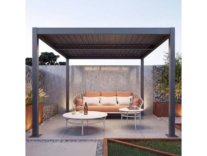 Pergola HWC-L46, Gartenpavillon Lamellen-Pavillon, 11cm-Aluminium-Gestell, Regenrinne sturmfest, 3x4m anthrazit