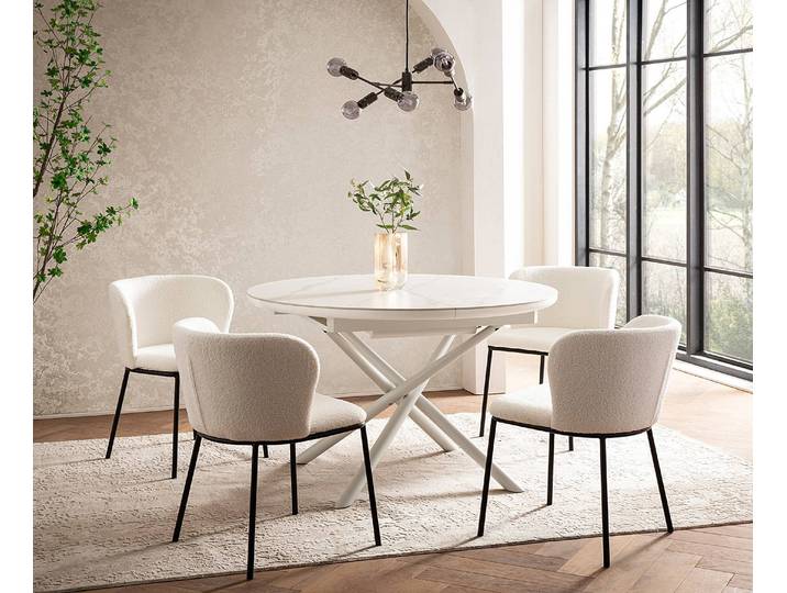 Table à manger Chabile Ø 120cm Blanc/Blanc