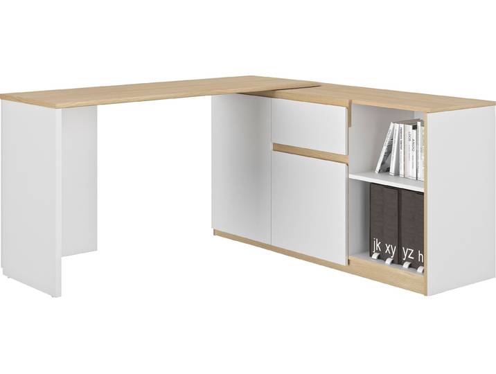 Schreibtisch GAMI Gibril , braun (weiß, eiche blond), B:136cm H:75cm T:155cm, Tische, Schreibtisch, Jugendschreibtisch, Schreibtisch