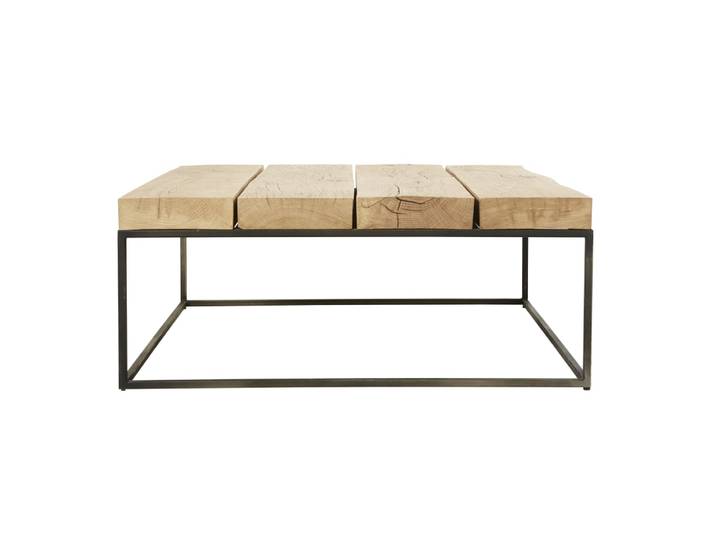 Quadratischer Couchtisch aus Massiveiche und schwarzem Metall 95 cm
