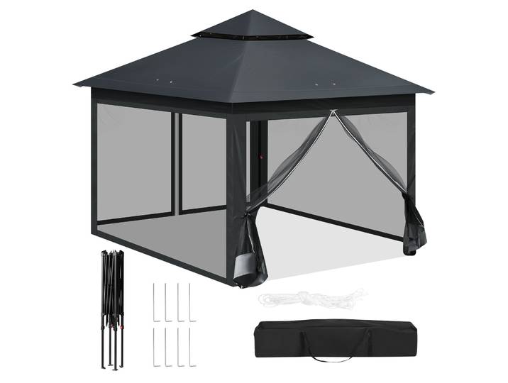 WOLTU Tonnelle pliante réglable en hauteur 3x3m avec moustiquaire, tente de jardin, protection UV, sac de transport inclus, pour extérieur