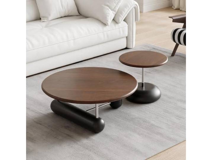 Runder Couchtisch aus Massivholz, Moderner Vintage-Stil für Wohnzimmer Massivholz, runde Form, moderner Stil, Vintage-Look, eleganter Stil, kleine Räume, Wohnzimmer, Wohnung