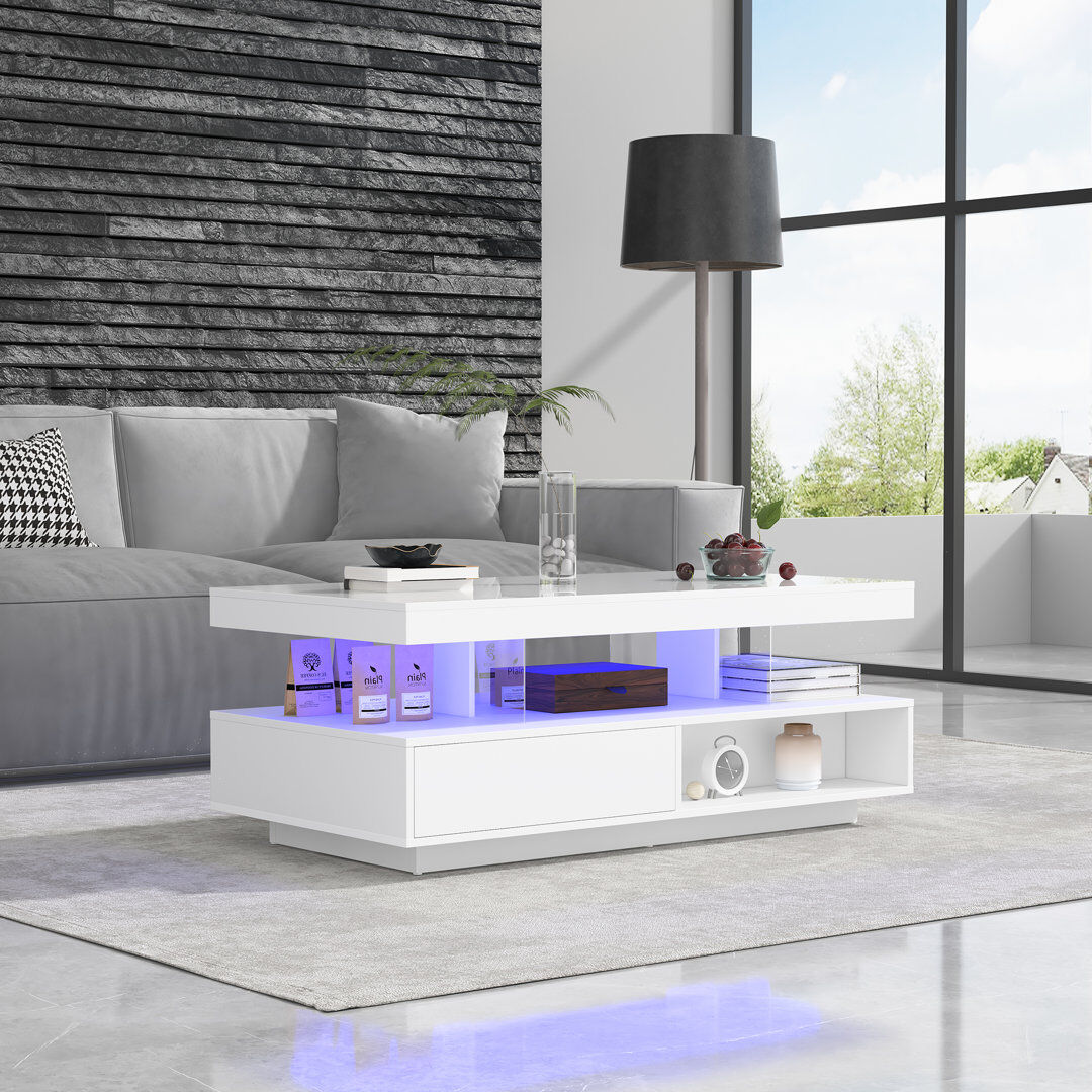 Metro Cristela Pedestal Coffee Table with Storage White 42.5cm H X 95cm W X 50cm D