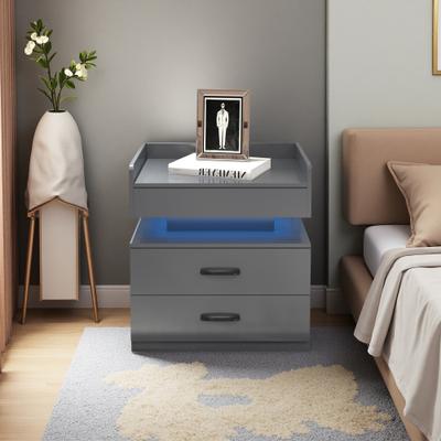 ZWYO HOSIMU 19.29 Inch MDF Nightstand with LED Strip Light, 2 Drawers, Large Storage Space, Bedside Table with Remote Control Lighting