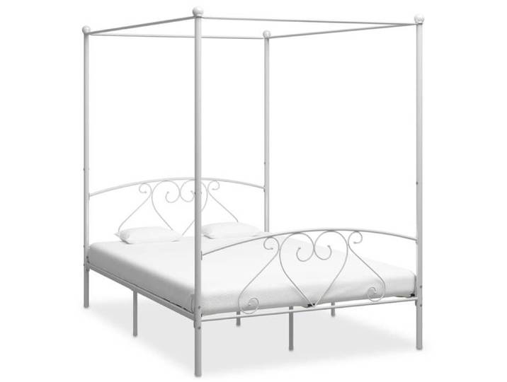 Cadre de lit à baldaquin-Lit adulte double Blanc 160x200 cm Métal