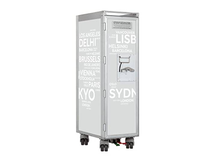 VanDeBord Flugzeugtrolley City Airlinegrau (Originalrollen), Gebrauchtes Original aus der Luftfahrt - ausgemustert und hochwertig restauriert, Flugzeug Servierwagen, Original Airline Trolley