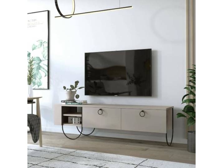 Dmora TV-Schrank Malina 150x36x44h cm Beige 2 Schubladen, 2 Böden