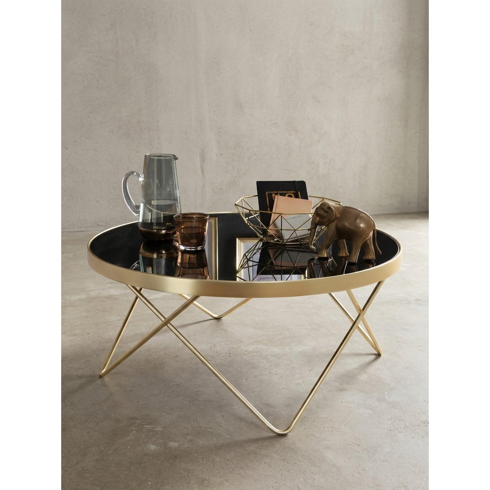 Couchtisch Schwarz Mattgold Glas/Metall Ø82cm Modern
