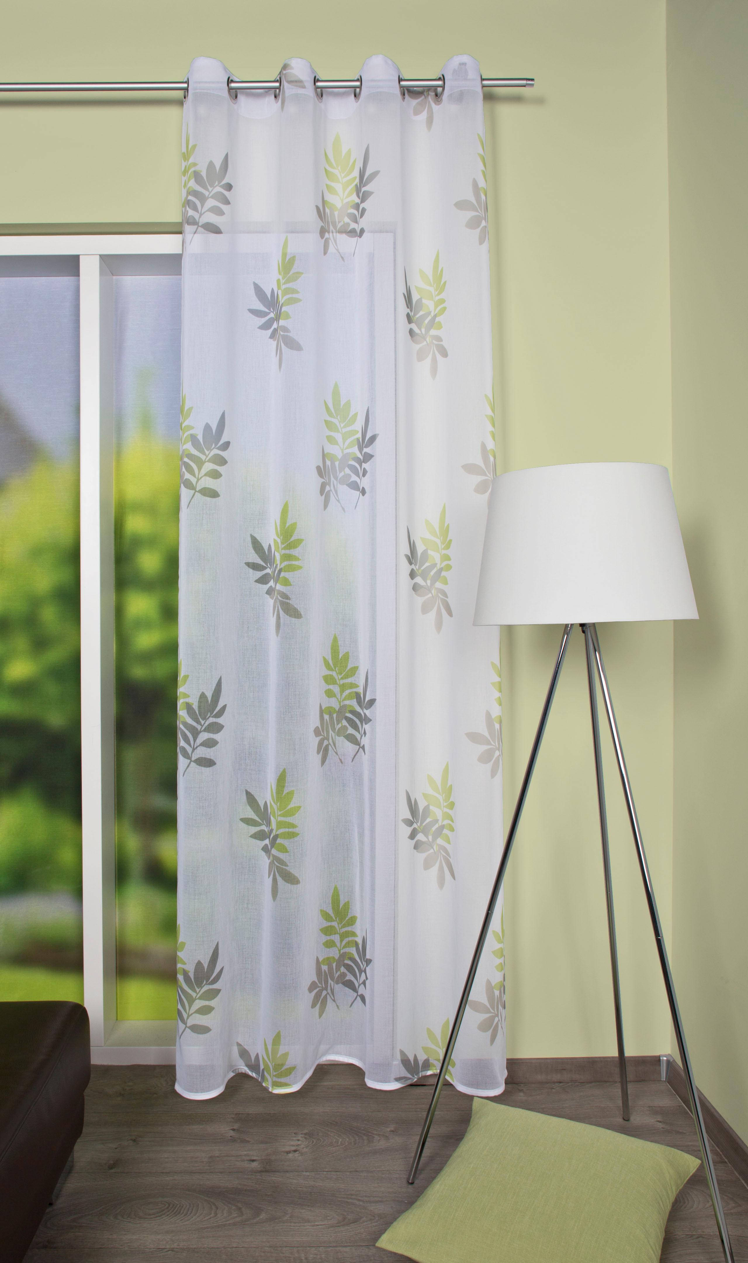 Gardine HOME WOHNIDEEN "BAMBOU" Gr. 1, grün, B:140cm H:245cm, Polyester, Gardinen, Gardine, HxB: 245x140, ÖSENSCHAL DRUCK BLÄTTER