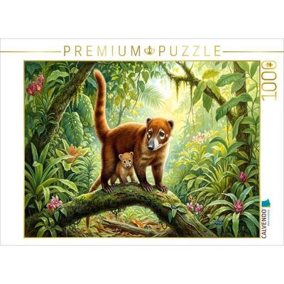 CALVENDO Puzzle Nasenbär mit Jungtier | 1000 Teile Lege-Größe 64x48cm Foto-Puzzle für glückliche Stunden