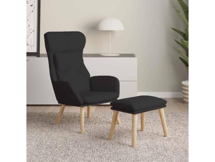 HEFZGDB Relaxsessel mit Hocker Schwarz Stoff atmungsaktiv und langlebig für Wohnzimmer mit robustem Metallgestell und massivem Kautschukholzbeinen