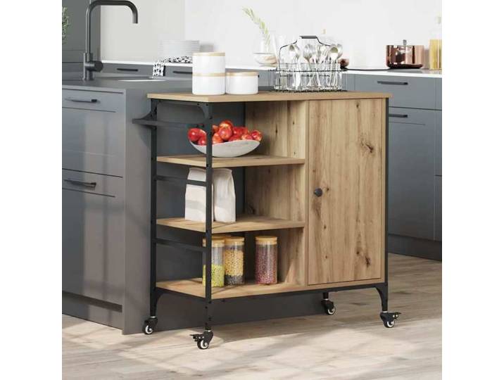 (ON SALE)Meuble de Cuisine/ Chariot de cuisine - chêne artisanal - et noir - Desserte EU569154