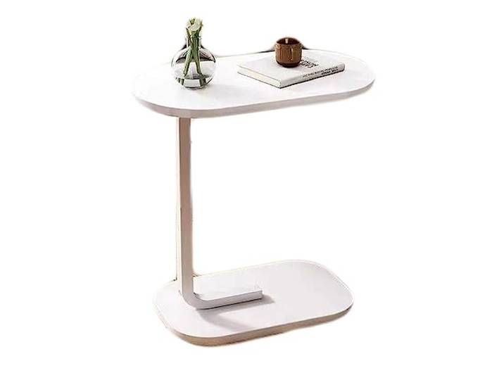 C-förmiger Beistelltisch Mit Marmorplatte, Moderner Beistelltisch For Sofa Platzsparende Ecke, Use Now Set Art Work Shop(White)