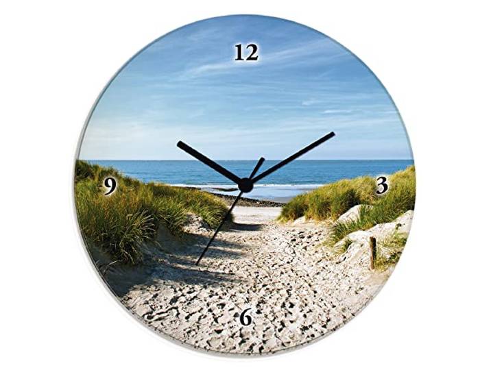 ARTLAND Wanddeko Wanduhr ohne Tickgeräusche Glas Quarzuhr Ø 30 cm Rund Lautlos Strand Sanddünen Weg zur See