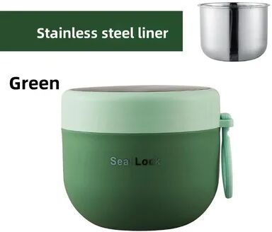 KitchenNation Stainless Steel Soup Noodle Bowl With Lid, Microwave Safe Lunch Box For Student, Office, School, Reusable Food Container green
