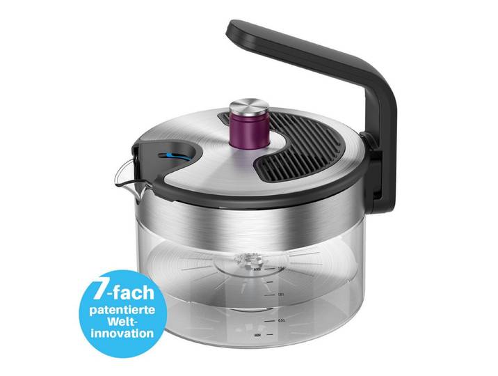 Kezzel Wasserkessel für Induktionsherde, 7-fach patentiert, 1,5 Liter Kapazität, Minimalistisches Design aus Edelstahl & Glas, (1-tlg), Automatische Abschaltfunktion, kein Überkochen