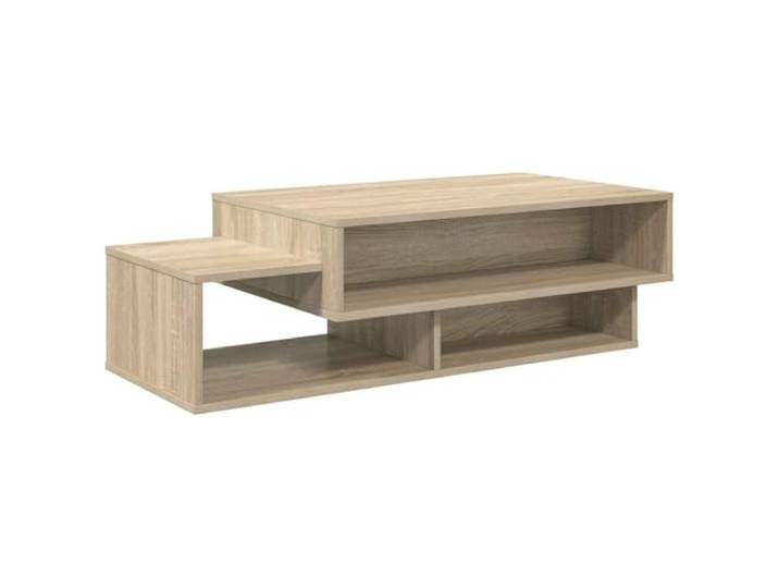 Xhnifbn Couchtisch Sonoma-Eiche 105x50x32,5 cm Holzwerkstoff mit 3 Fächern Kompakter Wohnzimmertisch mit 3 offenen Ablagefächern für Bücher und Dekoration, pflegeleichte Oberfläche in Holzoptik.