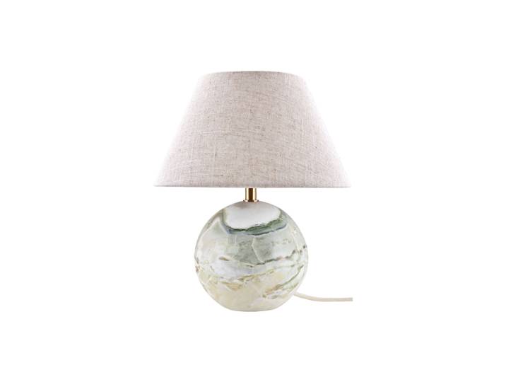 Marmor Design Tischlampe „Castello“ Ø 35 x Höhe 38 cm Leinen Beige/Hellgrün Globen Lighting