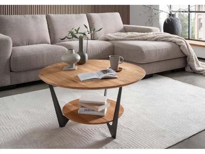 möbelando Couchtisch >2176< rund in Eiche, Massivholz - 87x46x87cm (BxHxT)