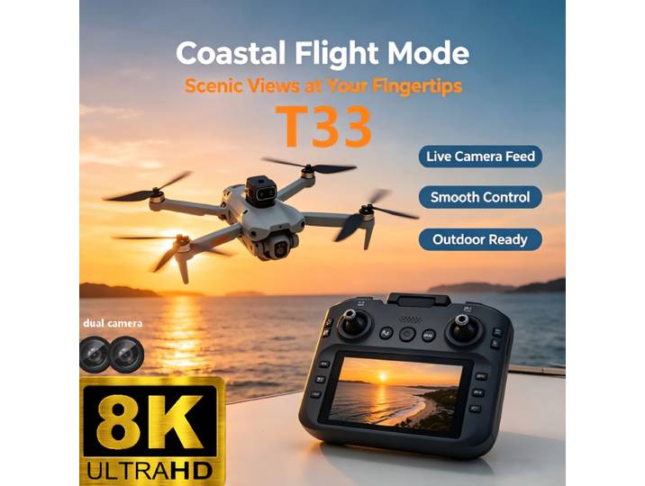 Nouveau Drone RC T33 2026 avec Double Caméra HD 8K, WiFi, GPS, 20 min de Vol, Photographie Aérienne, Quadricoptère Télécommandé, Jouet UAV