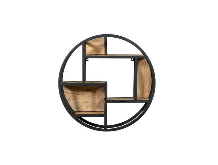 Étagère murale ronde bois clair et métal noir