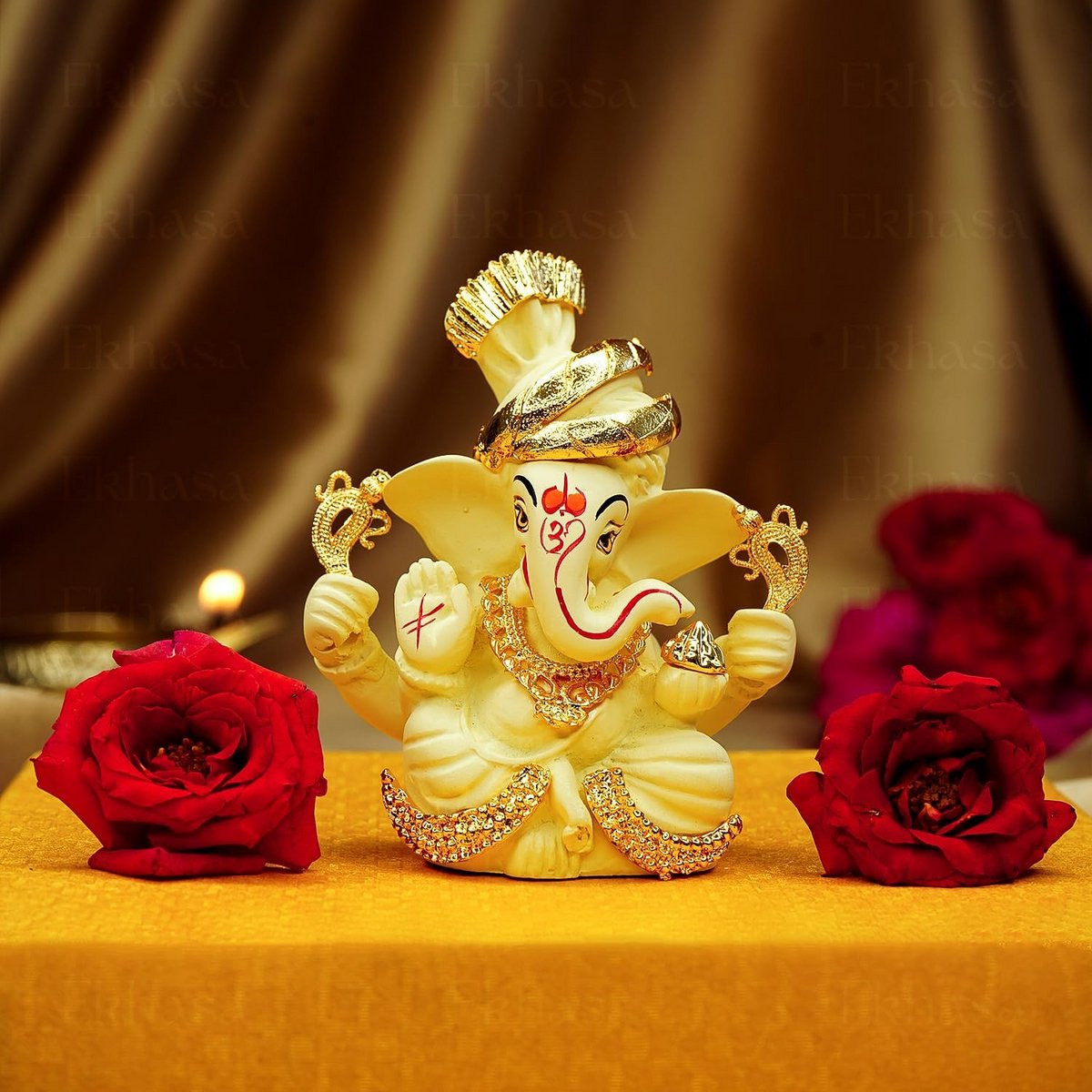 Ganesh Beeldje Ganpati Idool voor Auto Dashboard Decoratie - Ivory - Hoogte: 6,5 cm