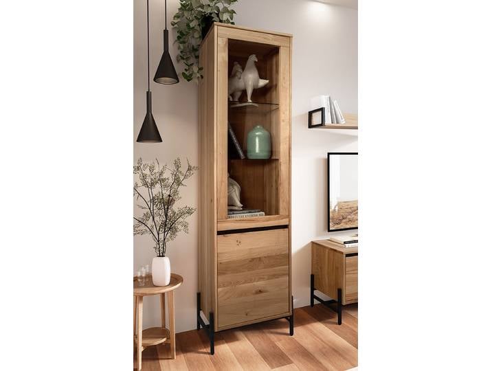Vitrine 57x198cm 'Veneza' Wildeiche & Metall schwarz