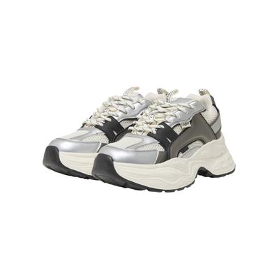 Trainingsschuh BUFFALO "Buffalo YUNO - VEGAN NAPPA/MESH", Damen, Gr. 41, cream, silber, pewter, Leder, Schuhe