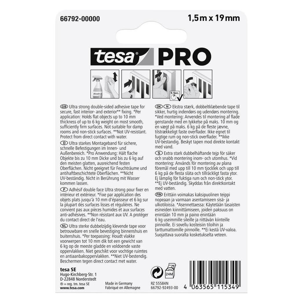 tesa PRO Mounting TRANSPARENT Montageband, doppelseitig, selbstklebend (19 mm) (66792-00000-00)