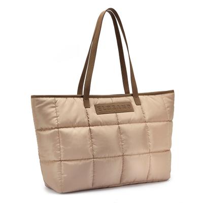 Shopper ELBSAND "Handtasche, Einkaufstasche, Schultertasche, Strandtasche", Damen, Gr. B/H/T: 57cm x 33cm x 14cm, beige, Stoff, Textil, unifarben, Taschen Shopper, NEU Badetasche mit modischer Steppung VEGAN