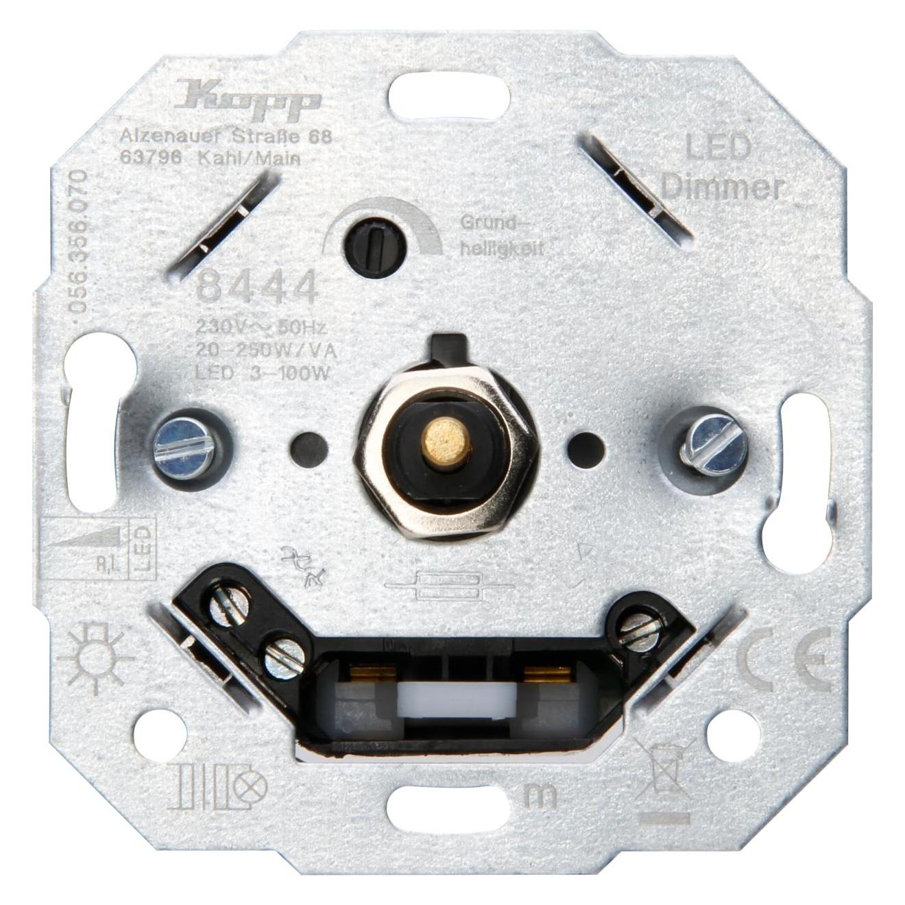 Kopp Druck-Wechselschalter / LED-Dimmer für Glüh- und 230 V Halogenlampen. (844400187)