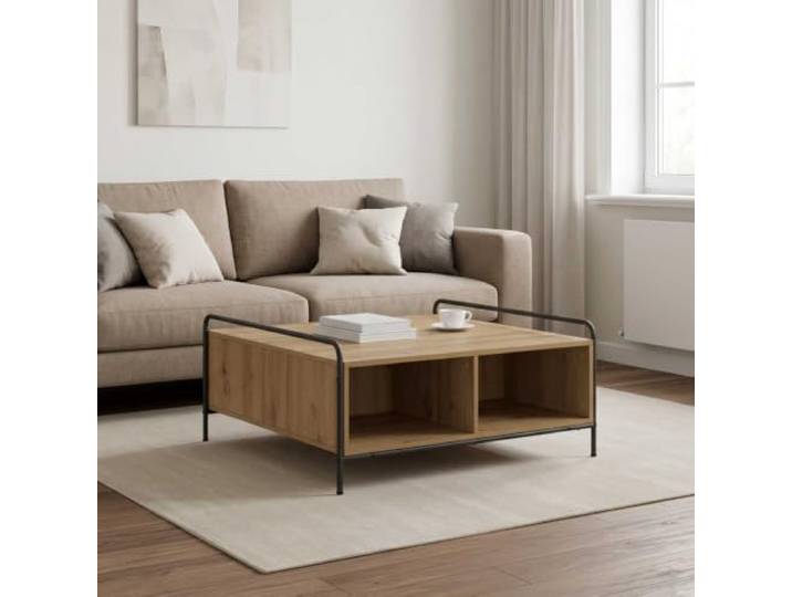 KMVXCVNM Couchtisch Artisan-Eiche 90x90x41 cm Wohnzimmertisch Vier Fächer bieten strukturierte Ordnung im Wohnzimmer für Bücher, Zeitschriften und Deko auf langlebigem Stahlgestell.