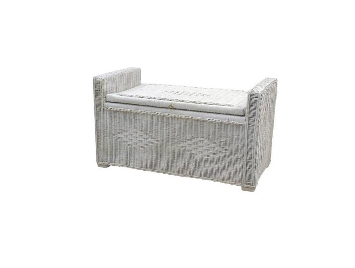 Sitzbank, Weiß, 90x51x45 cm, Holz, Truhe im Sitz, Landhaus, MID.YOU