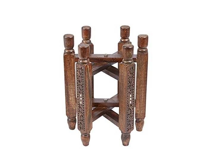 Tischuntergestell Halab klappbar, Orient-Stil, Holz, Dunkelbraun 45 cm Halab aus massivem Holz lässt sich bei Nichtgebrauch zusammenklappen und wird mit einem passenden Tablett zum kleinen Tisch.