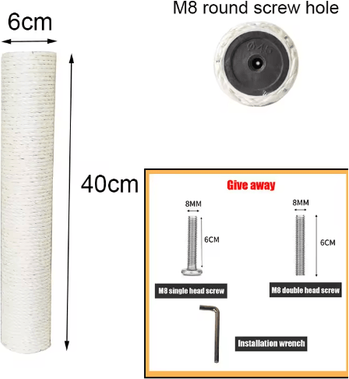 Inspire Picks DIY PVC Cat Scratching Post Replacement With Natural Sisal Rope 40x6cm