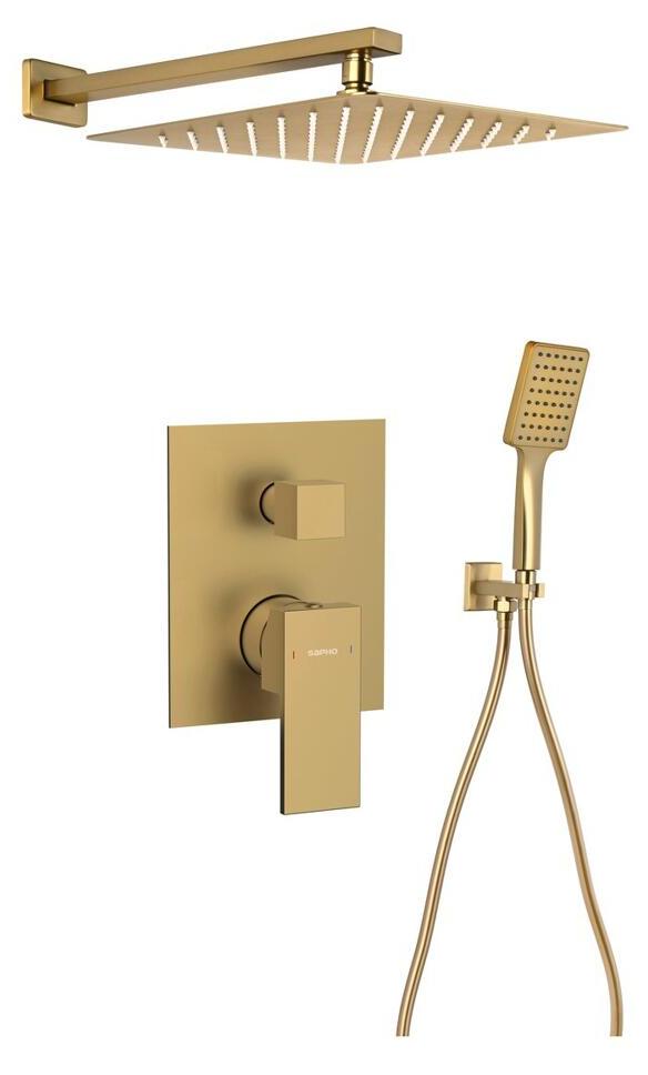 CUBEMIX Unterputz-Brausegarnitur mit Armatur, 2 Abgänge, Gold matt