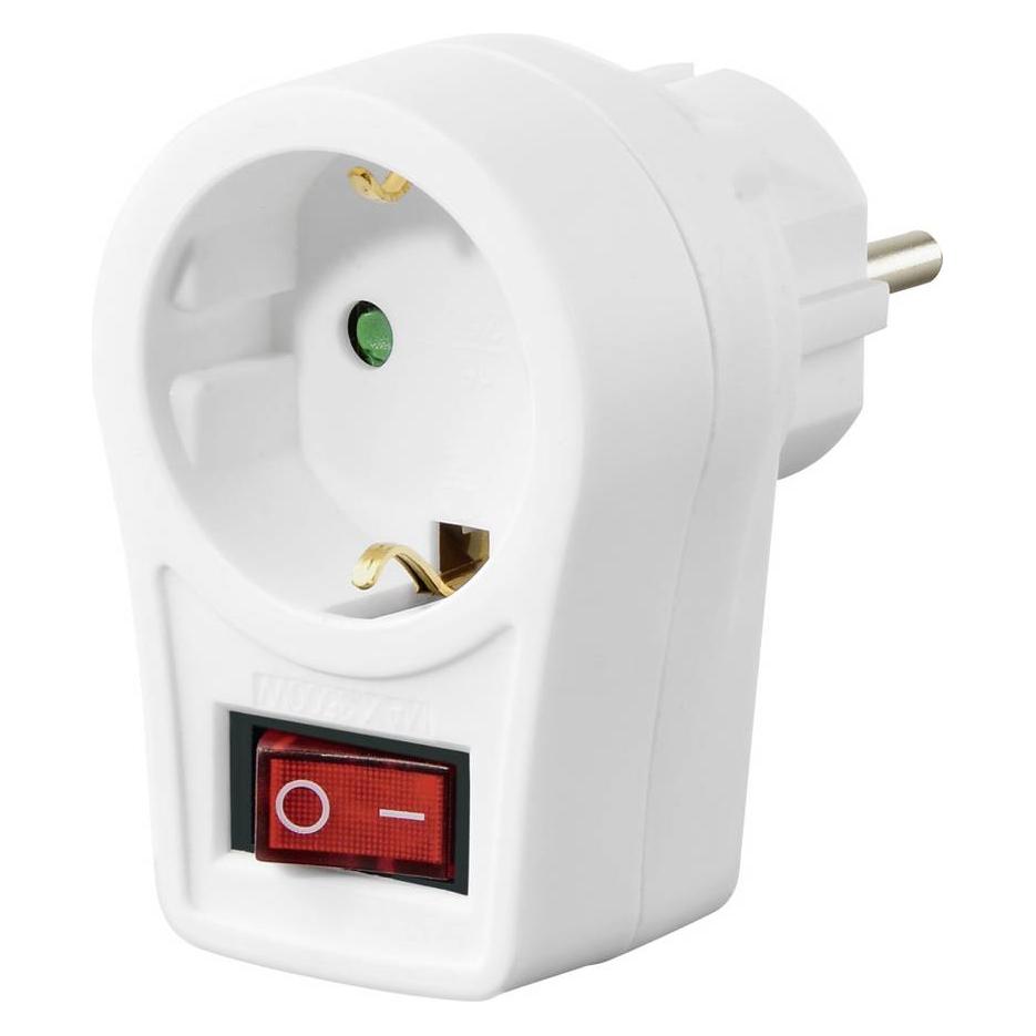 Hama Steckdosenadapter, Schutzkontakt-Steckdose, Schalter, Weiss (Typ F) (00223212)