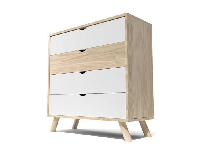 Commode Scandinave en bois massif Viking Vernis naturel/Blanc