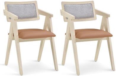 Costway Mid Century Wooden Accent Chairs with Leathaire Seat Cushions Set of 2-Beige