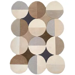 Designerteppich Kurzflor HALLEIN Kreis-Reihen Wolle organische Form 160x230 cm Beige-Braun modern verspielt retro wohnlich | Kadima Design