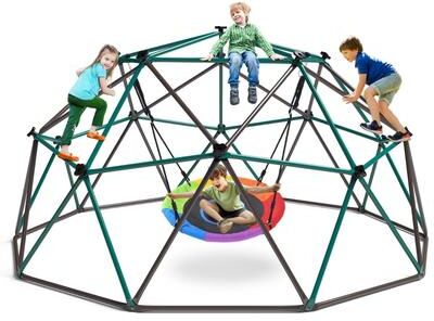 Klokick Klo Kick 10 ft Climbing Dome Swing Set with Saucer Swing for Kids 3-12