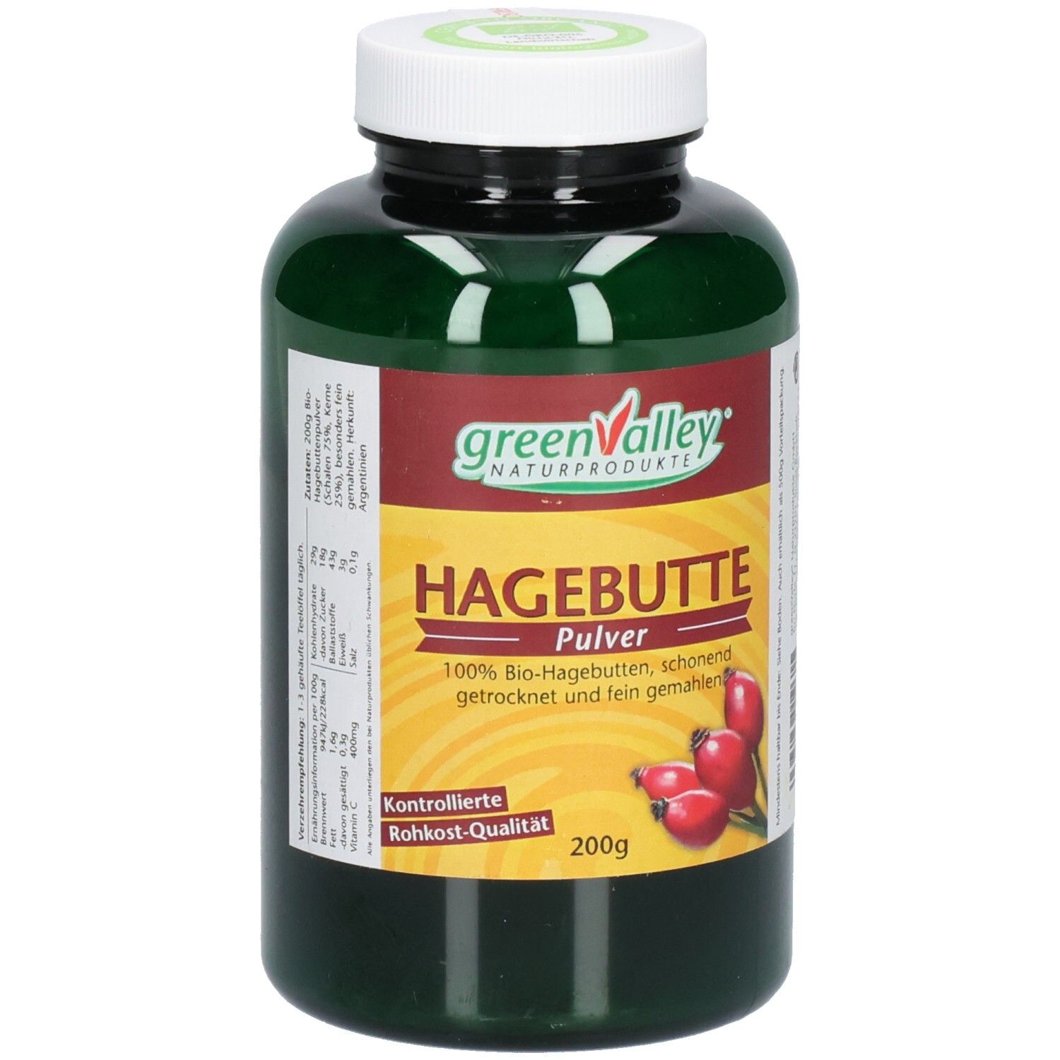 Hagebutten Pulver Bio greenvalley 200 g