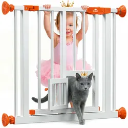 KIDIZ® Absperrgitter zum Klemmen mit Katzenklappe, Türschutzgitter, Autoclose Kinder Treppengitter ohne Bohren   90° Stopp Schutz, schwenkbar, Treppenschutzgitter