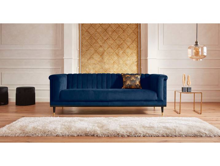 3-Sitzer HOME AFFAIRE Chamby , blau (dunkelblau), B:210cm H:71cm T:85cm, 100% Polyester;Samtoptik (100% Polyester), Scheuertouren >100.000, Pilling: 5, Sofas, 3-Sitzer, mit Holzrahmen unten und Steppung im Lehnenbereich