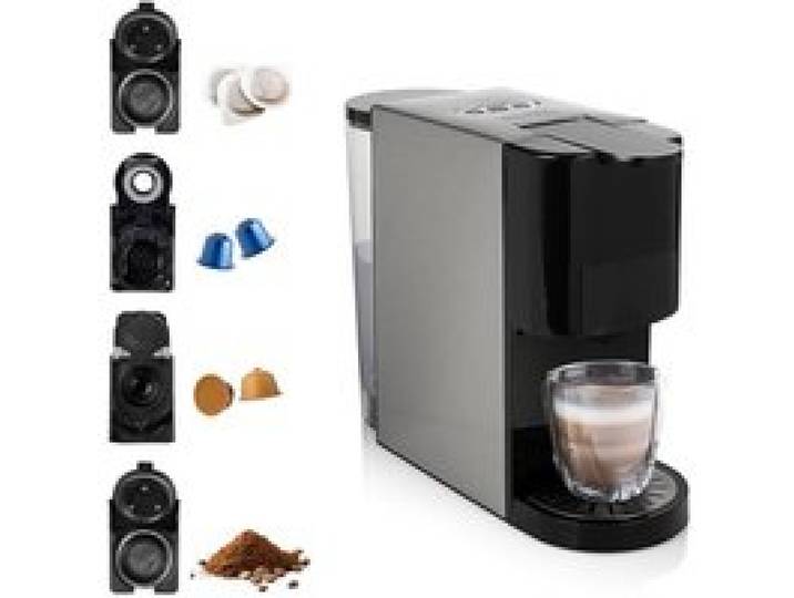 Machine à Café Multi-Capsules 4 en 1 - Compatible Capsules et Dosettes - Café Moulu - 19 Bars - 800 ml - 1450 W - Noir et Argent