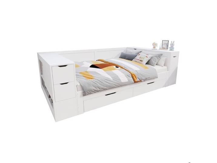 Lit combiné enfant / ado 140 x 200 cm SENVIRO avec tiroirs rangements sommier inclus sans matelas blanc MDF