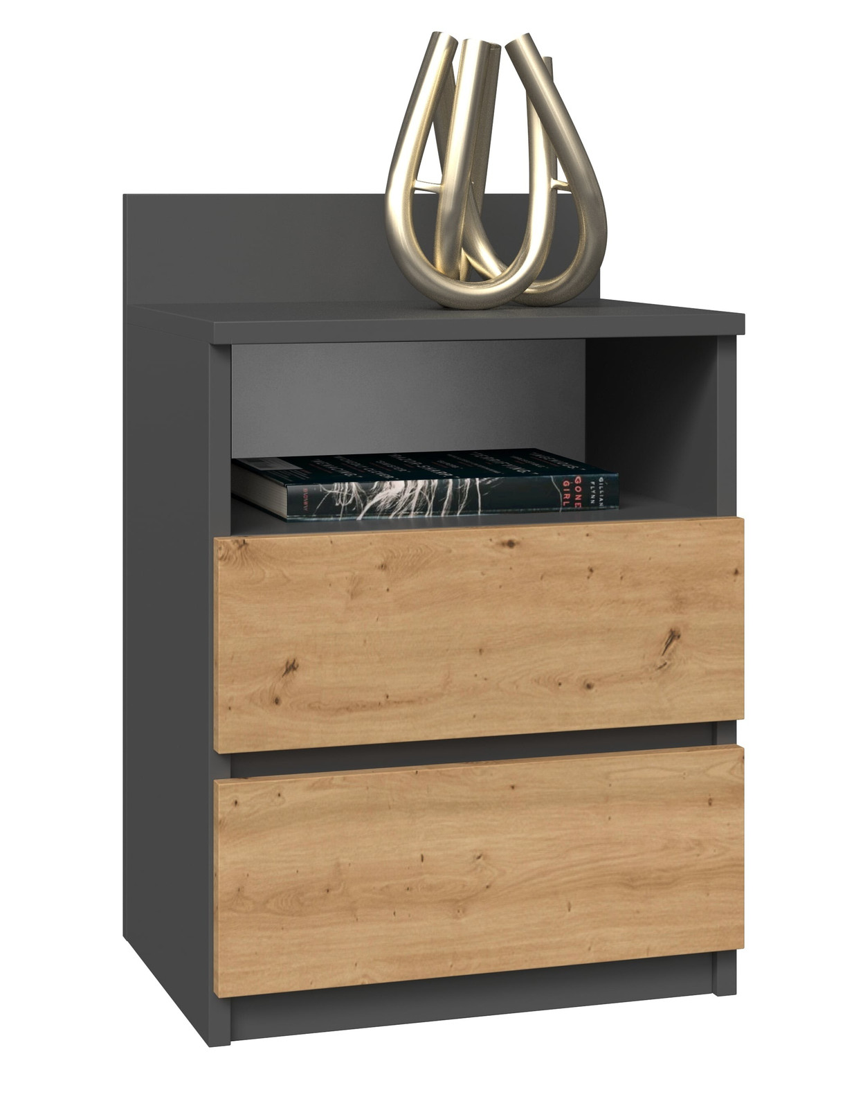 Topeshop M1 nachtkastje met 2 laden Antraciet/Artisan Eiken