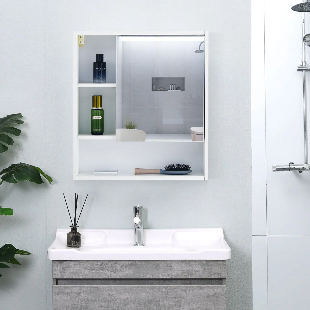 17 Stories Nyveah 550 mm W 610 mm H Wall Mounted Mirrored Medicine Cabinet Shelves Stainless Steel 610mm H
